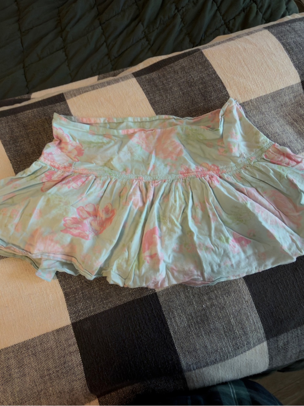 Aeropostale Light Blue and Pink Floral Mini Skirt